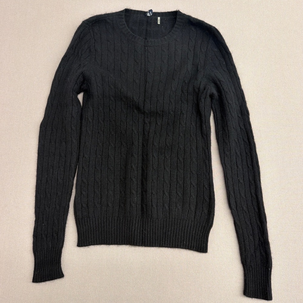 Magaschoni Cashmere Black Cable Knit Crew Neck Sweater Womens Large